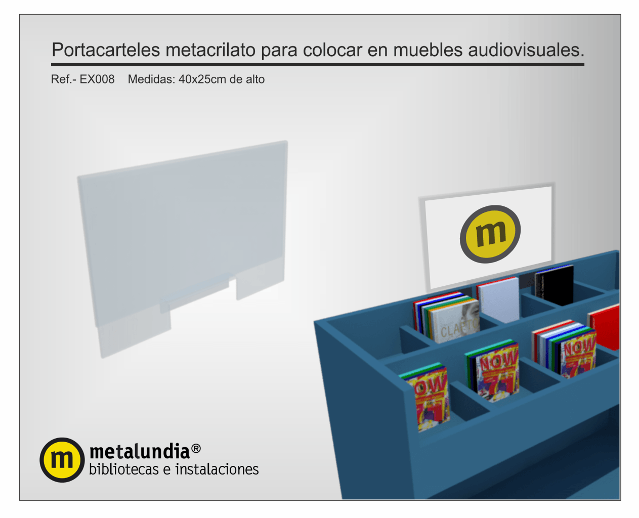 Portacarteles metacrilato para muebles audiovisuales