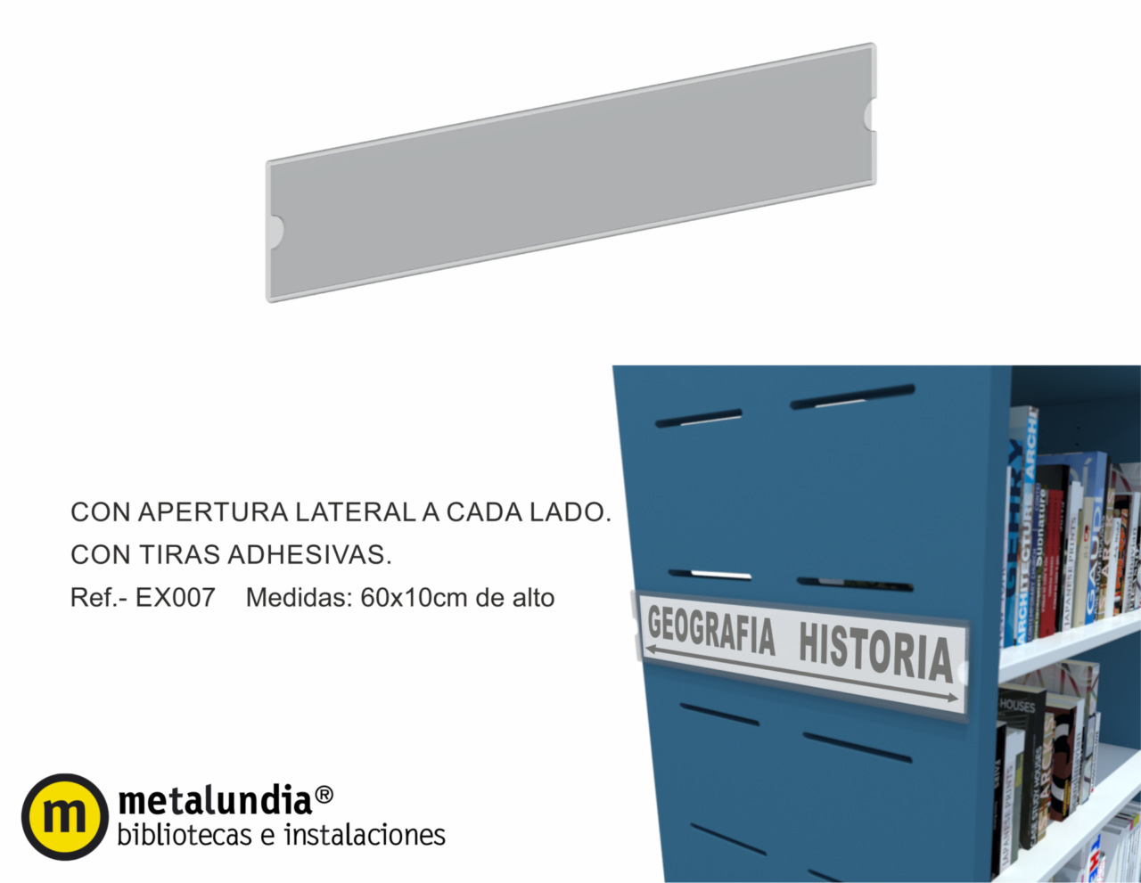 Portacarteles para lateral estantería